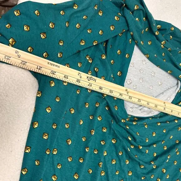 Michael Kors Green Drape Neck Top Medium Gold Print Long Sleeve Blouse - Picture 11 of 11